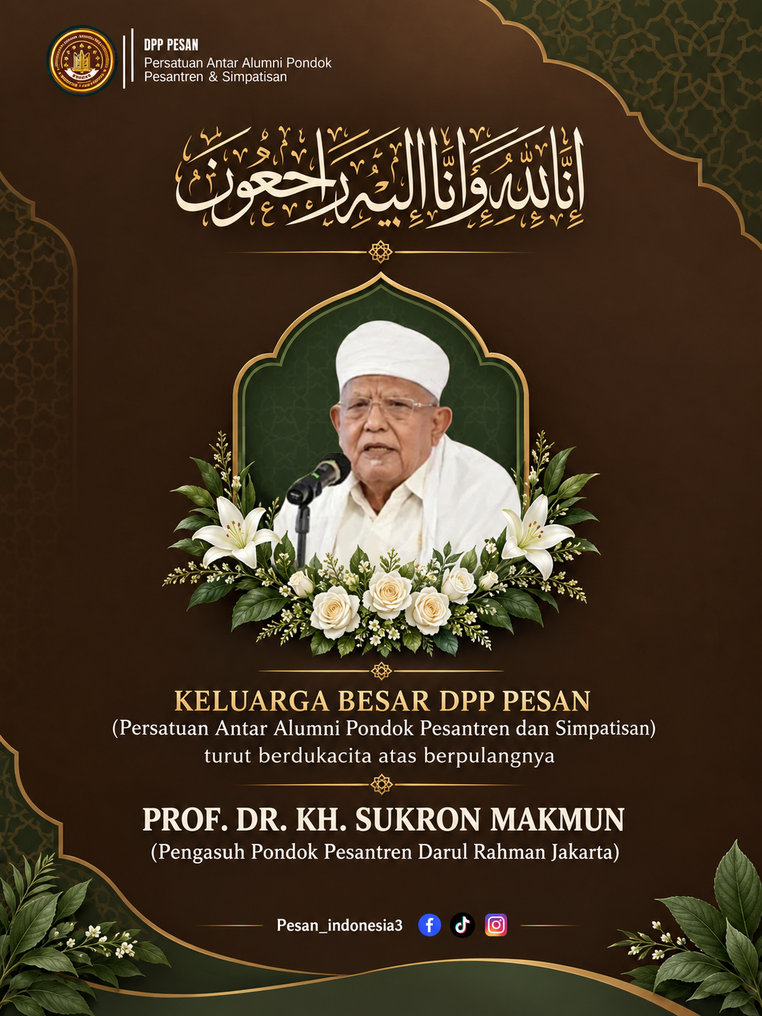 Keluarga Besar DPP PESAN Berduka, Kehilangan Sosok Ulama Karismatik Prof. Dr. KH. Sukron Makmun (Ilustrasi)